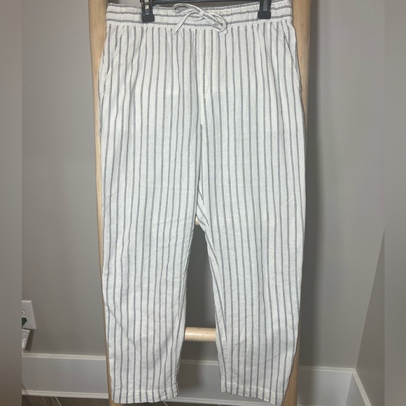 GAP Women's Easy Pant Linen black and white striped Size medium pockets - Picture 1 of 11